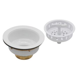 Westbrass CO2175-50 Combo Pack 3-1/2" Wing Nut Twist Style Large Kitchen Sink Basket Strainer and Waste Disposal Drain Flange with Stopper, Powder Coat Whte