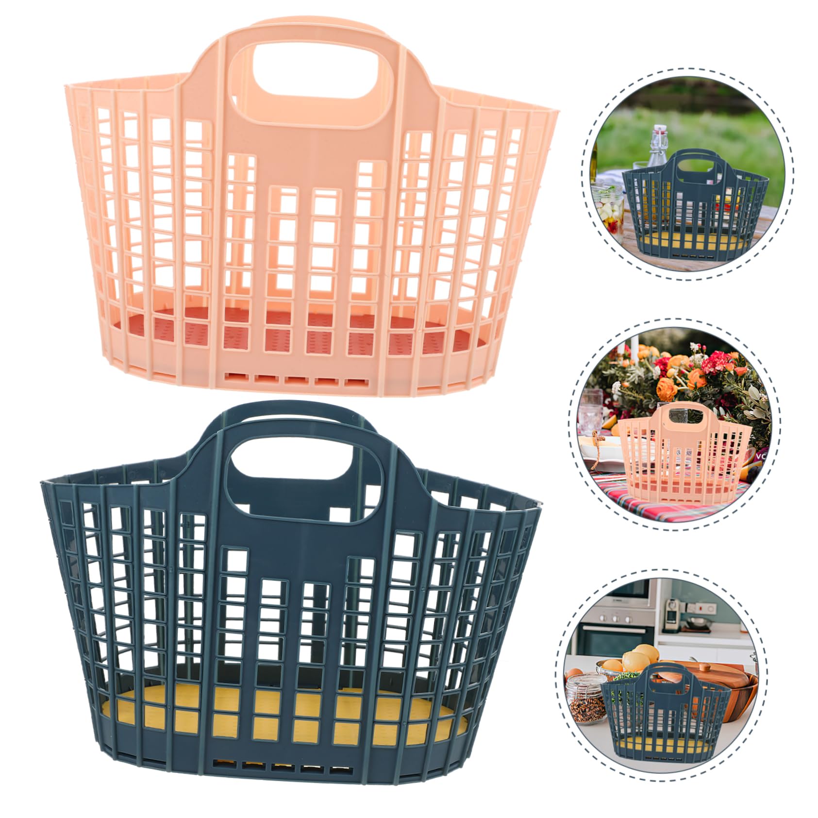 Angoily 2pcs Plastic Toiletries Basket Portable Shower Basket Shopping Tote Bags Outdoor Picnic Storage Basket with Handles for Home Kitchen Bathroom Pink Blue