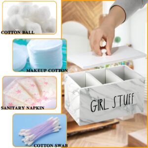 Otuuz Tampon Holder for Bathroom with Lid Tampon Storage Pad Container for Bathroom Feminine Product Organizer Wood Farmhouse Bathroom Organizer Countertop Storage Box Movable Partition(Marble Style)