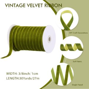 Chuangdi 3/8 Inch, 30 Yard Christmas Olive Green Velvet Ribbon Wide Vintage Velvet Ribbons for Christmas Tree Ornaments Flower Bouquets Baby Shower Wedding Wreath Bow Making DIY Craft Choker