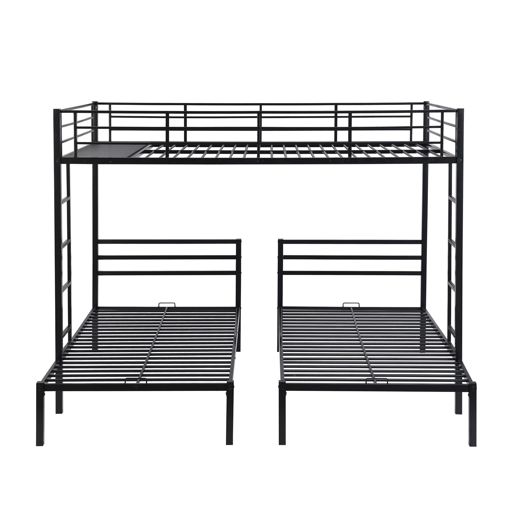 Bellemave Triple Bunk Beds Full Over Two Twin Bed Metal L-Shape3 Frame with Storage Shelf for Three Kids Boys Girls, Black