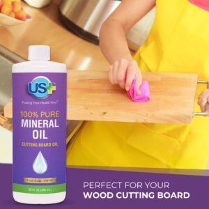 US+ 32oz 100% Pure Mineral Oil - Cutting Board Oil - Food-Grade - USP - Restores & Protects Cutting Boards, Butcher Blocks, Countertops, Steel Surfaces & More