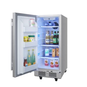 Avallon AFR152SSODLH 15 Inch Wide 3.3 Cu. Ft. Outdoor Compact Refrigerator with LED Lighting and Left Swing Door