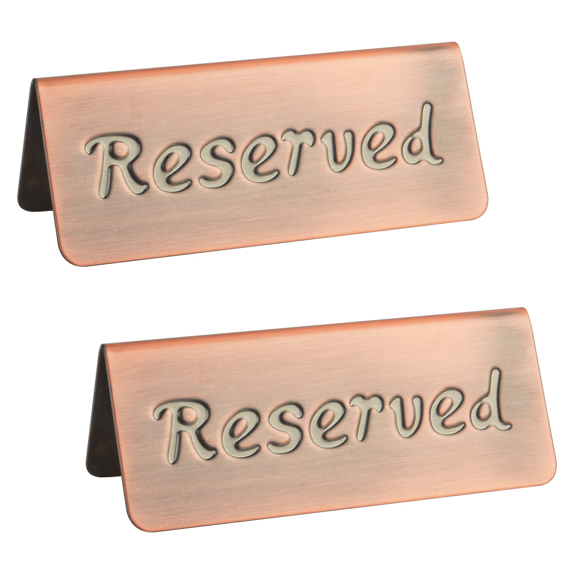 2 Pack Small Reserved Table Signs for Restaurants,Dinner Parties,Banquets,Events,Stainless Steel Table Tent Place Signs,10 Year’s Use,Etched Design,Double Sided View,4.7x1.9 In,(Vintage Red)