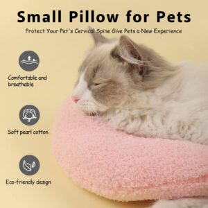 ucho Pillow for Cats, Ultra Soft Fluffy Pet Calming Toy Half Donut Cuddler, U-Shaped Pillow for Pet Cervical Protection Sleeping Improve- Pink