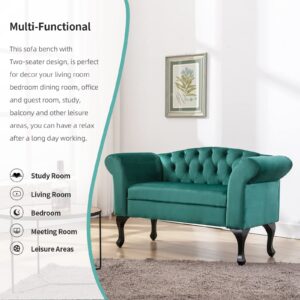 HOMYKA 53" Small Sofa Loveseat Modern Velvet Mid Century 2 Seater Sofa Couch with Tufted Button and Solid Wood Legs for Small Space, Dorm, Office, Bedroom, Green