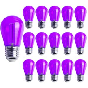 s14 purple replacement light bulbs 2w led edison light bulb plastic shatterproof waterproof decorative purple filament halloween bulbs e26 base for indoor outdoor patio string light,15 pack(purple)