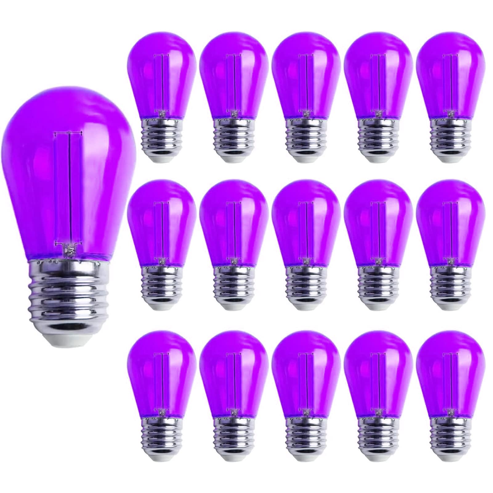 S14 Purple Replacement Light Bulbs 2W LED Edison Light Bulb Plastic Shatterproof Waterproof Decorative Purple Filament Halloween Bulbs E26 Base for Indoor Outdoor Patio String Light,15 Pack(Purple)