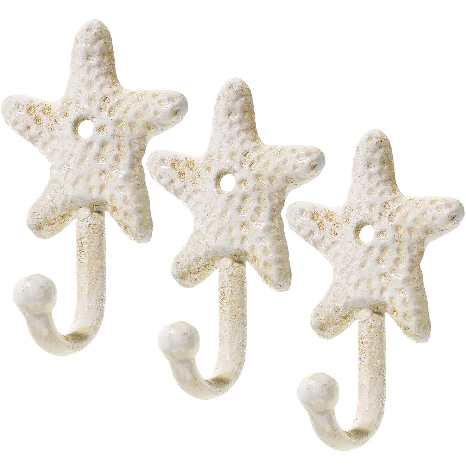 Cabilock 3Pcs Star fish Wall Hooks Towel Hook Coastal Decorative Wall Hangers Cast Iron Coat Hook Beach Ocean Theme Chic Metal Hooks for Key Hat Clothes Robe