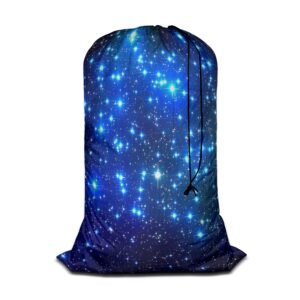 swono galaxy night drawstring closure dirty clothes bag organizer, heavy duty large laundry bag, stars blue magical universe outer space nebula constellation rip-stop bags for camp travel