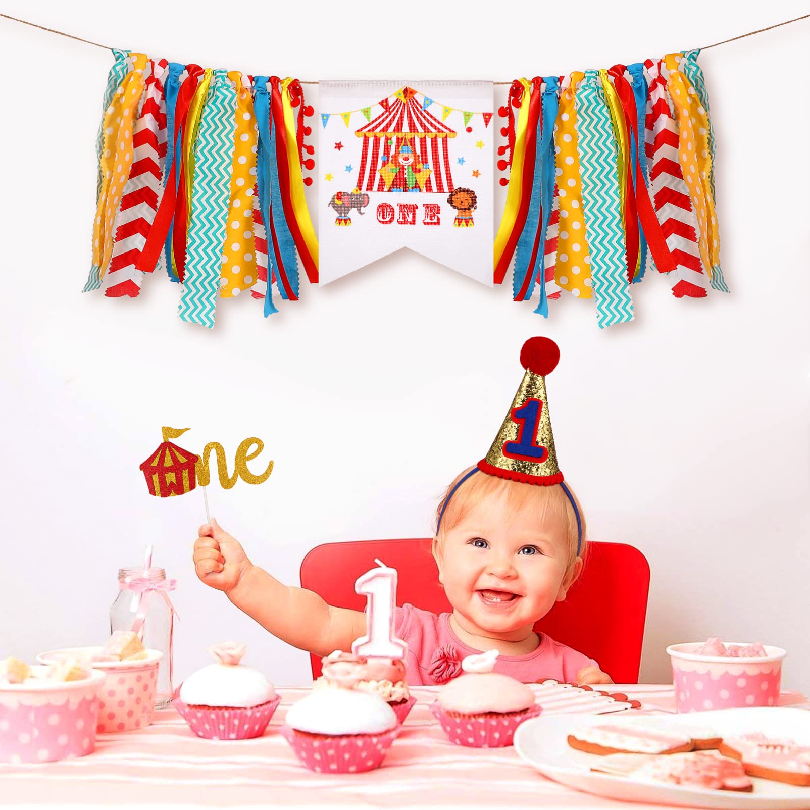 Circus Decorations 3Pcs 1st Birthday Decorations Carnival Theme High Chair Banner Birthday Party Hats Circus Circus Carnival Theme Party Decorations for Baby Shower Girl Beanie