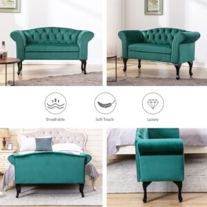 HOMYKA 53" Small Sofa Loveseat Modern Velvet Mid Century 2 Seater Sofa Couch with Tufted Button and Solid Wood Legs for Small Space, Dorm, Office, Bedroom, Green