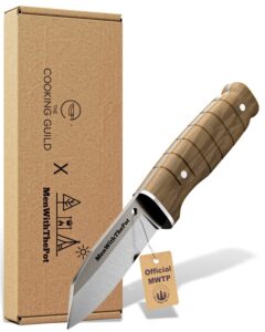 the cooking guild x menwiththepot bushcraft knife - 4 inches - stainless steel blade paring knife - rosewood handle - carving, peeling, meat cutting knife cooking