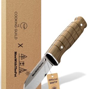 The Cooking Guild x MenWithThePot Bushcraft Knife - 4 Inches - Stainless Steel Blade Paring Knife - Rosewood Handle - Carving, Peeling, Meat Cutting Knife Cooking