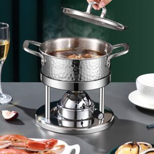 Detachable Hotpot Shabu Hot Pot - Mini Stainless Steel Hammered Chafing Dish w/Stand - Personal Stock Pot Cookware