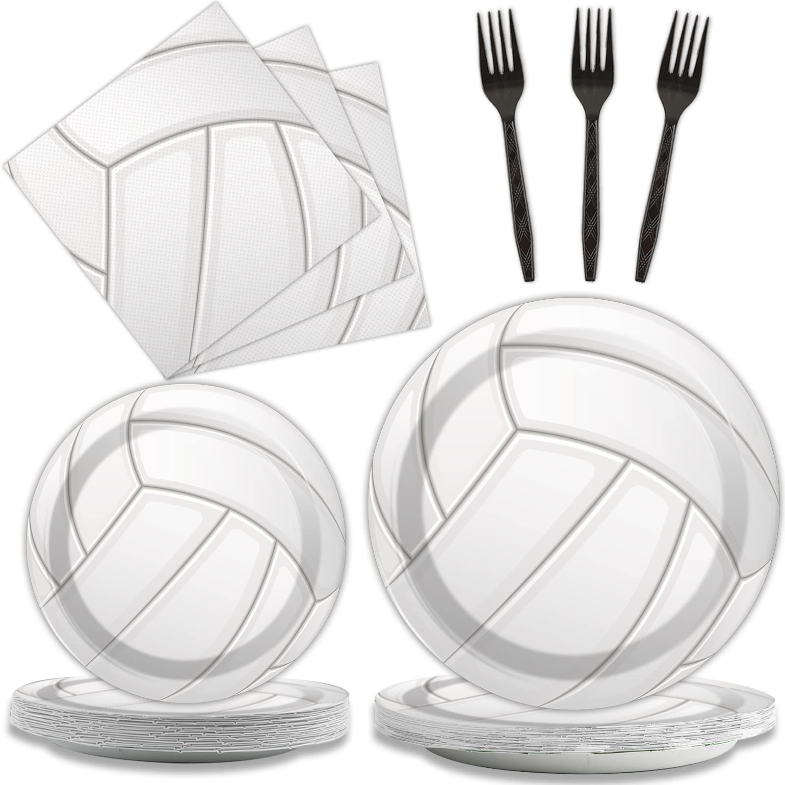 Wiooffen 96pcs Volleyball Birthday Party Supplies Sports Paper Plates Napkins Set Disposable Tableware Kit Sports Theme Party Baby Shower Decorations Favors for Boy, Serve 24