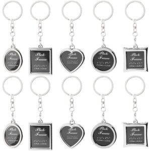 framendino, 10 pack mini photo keychain set metal frame keychain pictures holder detachable key chains diy photos key ring pack locket photo frame key rings for wedding birthday gift