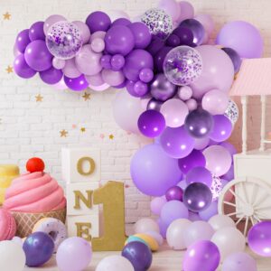 RUBFAC Purple Shades Balloons Garland Arch Kit Assorted Dark Pastel Light Metallic Confetti Purple Balloons Set for Purple Wedding Birthday Graduation Party Decorations