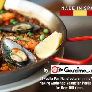 PAELO Polished Steel Paella Pan, 15 inch (38cm) Carbon Steel Pan, Large Professional Grade Paellera Imported From Spain for 8 Servings of Paella Rice, Made by Garcima