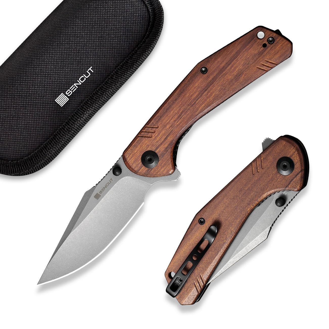 SENCUT Actium Folding Pocket Knife, 3.46’’ D2 Satin Blade Cuibourtia Wood Handle, Liner Lock Flipper Knife with Ceramic Ball Bearing, Good For Outdoor Hiking Camping SA02F (Cuibourtia Wood)