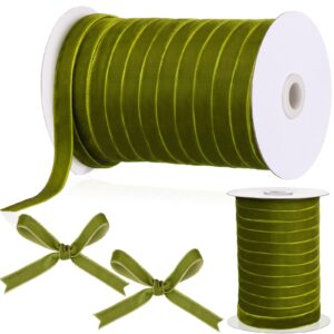 chuangdi 3/8 inch, 30 yard christmas olive green velvet ribbon wide vintage velvet ribbons for christmas tree ornaments flower bouquets baby shower wedding wreath bow making diy craft choker