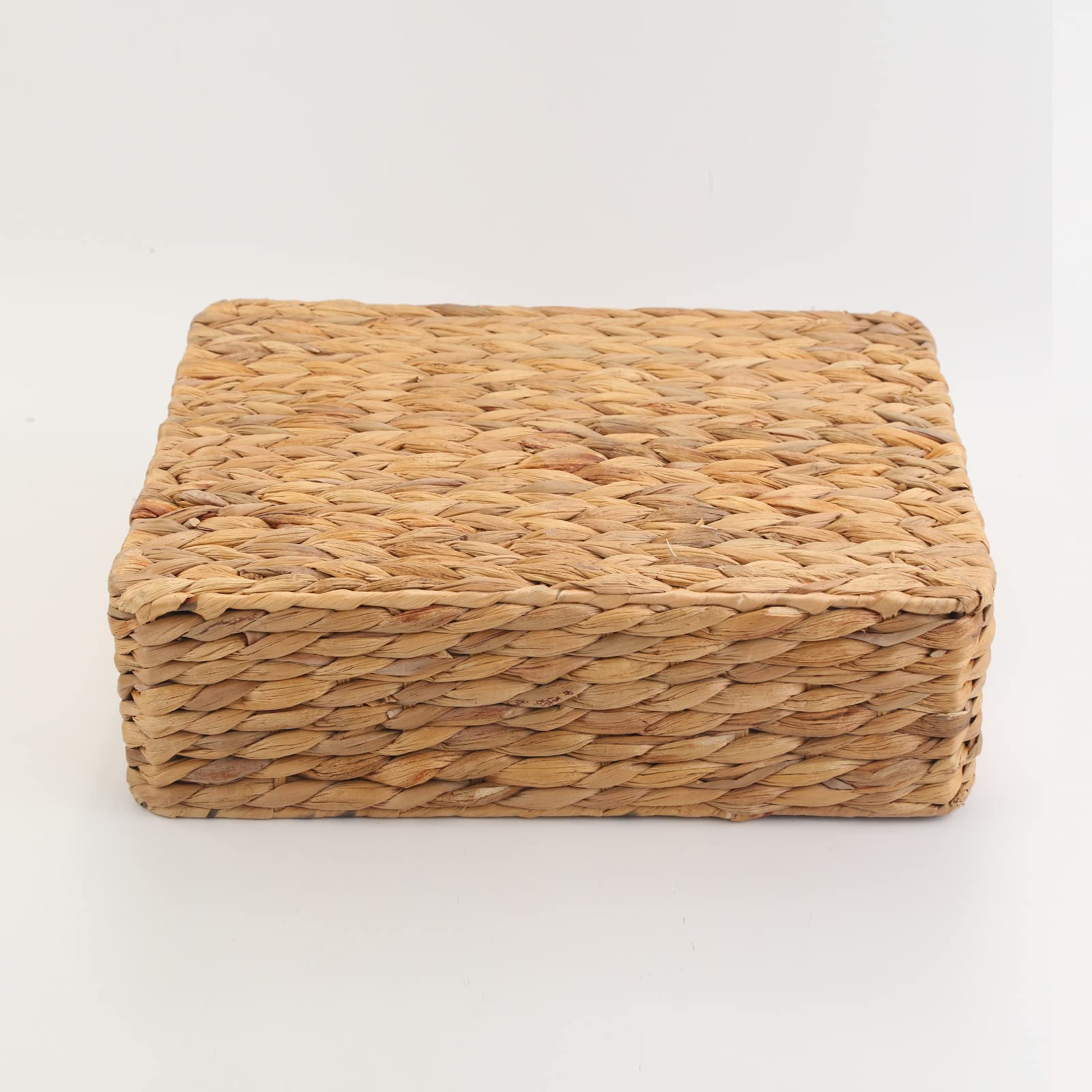 YAHUAN Water Hyacinth Storage Basket, Handwoven, 15.35L x 12W x 4.72H in, Brown