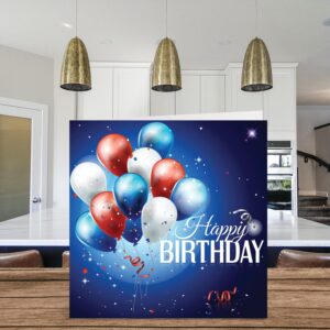 Fun Birthday Cards for Men Women - Red White & Blue Birthday Balloons - Happy Birthday Card for Mom Dad Papa Brother Sister Son Daughter Grandma Grandpa, 5.7 x 5.7 Inch 30th 40th 50th Greeting Cards