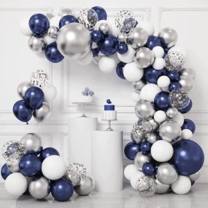 RUBFAC Navy Blue Balloons Latex Party Balloons, 100pcs 12 Inches Dark Blue Balloons for Party Decoration Like Birthday Party, Gender Reveal Graduation, Wedding, Baby Shower (with Blue Ribbon)