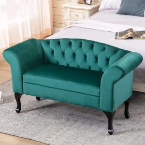 homyka 53" small sofa loveseat modern velvet mid century 2 seater sofa couch with tufted button and solid wood legs for small space, dorm, office, bedroom, green