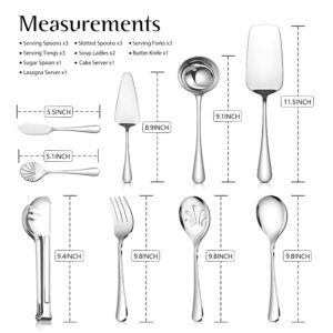 Teivio 18pcs Silver Stainless Steel Large Serving Utensils Set,Include Serving Spoons/Forks/Tongs,Slotted Spoons,Soup Ladles,Butter Knife,Sugar Spoon,Cake Server,Lasagna Server,for Buffet/Chafing Dish