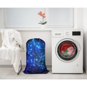 Swono Galaxy Night Drawstring Closure Dirty Clothes Bag Organizer, Heavy Duty Large Laundry Bag, Stars Blue Magical Universe Outer Space Nebula Constellation Rip-Stop Bags for Camp Travel