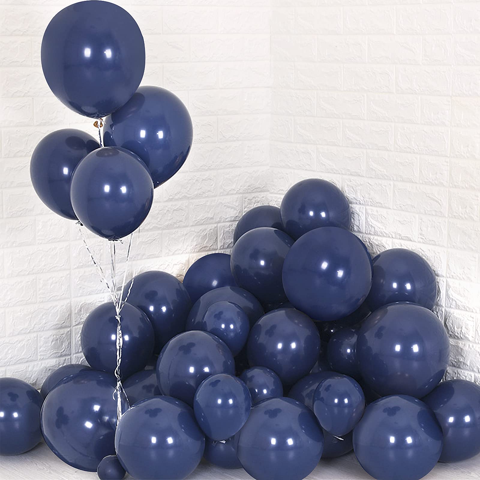 RUBFAC Navy Blue Balloons Latex Party Balloons, 100pcs 12 Inches Dark Blue Balloons for Party Decoration Like Birthday Party, Gender Reveal Graduation, Wedding, Baby Shower (with Blue Ribbon)