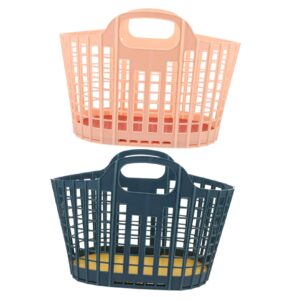 angoily 2pcs plastic toiletries basket portable shower basket shopping tote bags outdoor picnic storage basket with handles for home kitchen bathroom pink blue