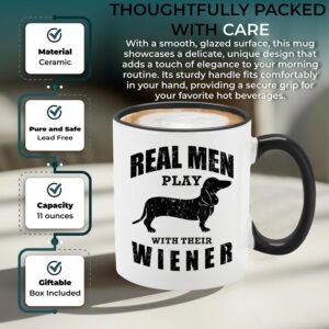 shop4ever Real Men Play with their Wiener Ceramic Coffee Mug Tea Cup, Funny Dachshund Weiner Dog Dad Gift 11 oz. (Black Handle)