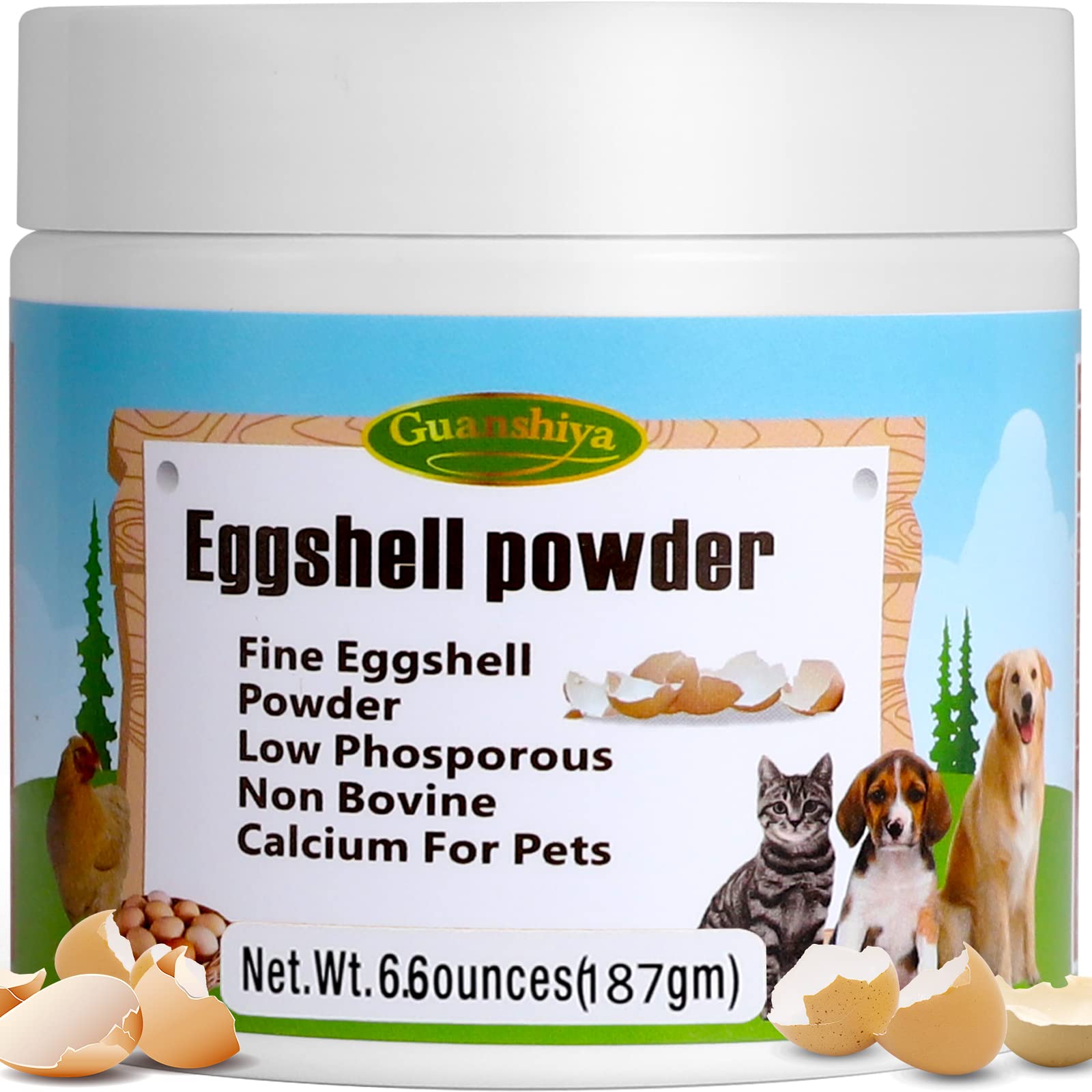 Eggshell Powder 6.6 oz - Eggshellent Calcium for Dogs and Cats, Fine Eggshell Powder Calcium Supplement for Dogs and Cats, Promotes Healthy Bones, Teeth, Joint, and Muscle Contraction in Pets