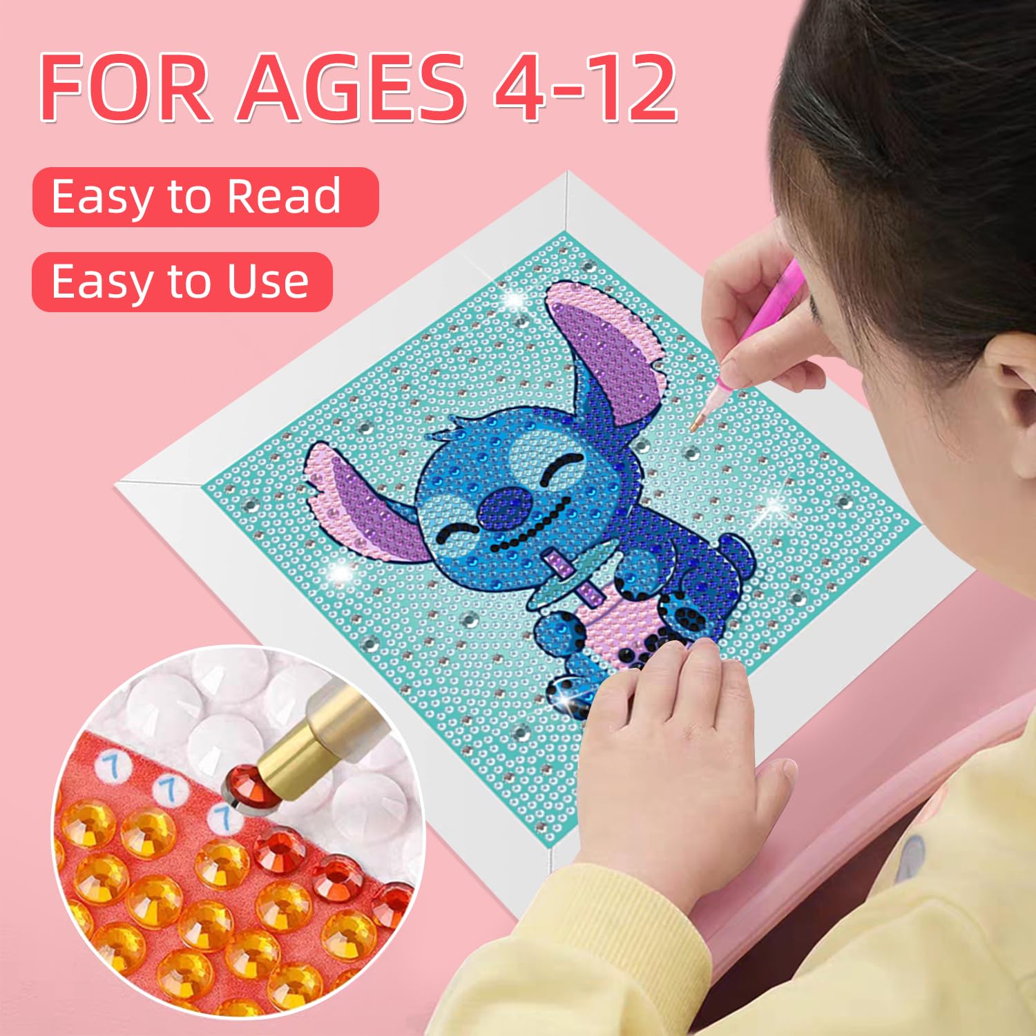 Miairivy Diamond Painting Kits for Kids, DIY 5D Cute Cartoon Diamond Art with Frame, Extremely Creative Gem Painting Crafts, Gifts, Birthday Gifts and Room Decor for Girls and Boys Ages 4-12 (Sth-1)