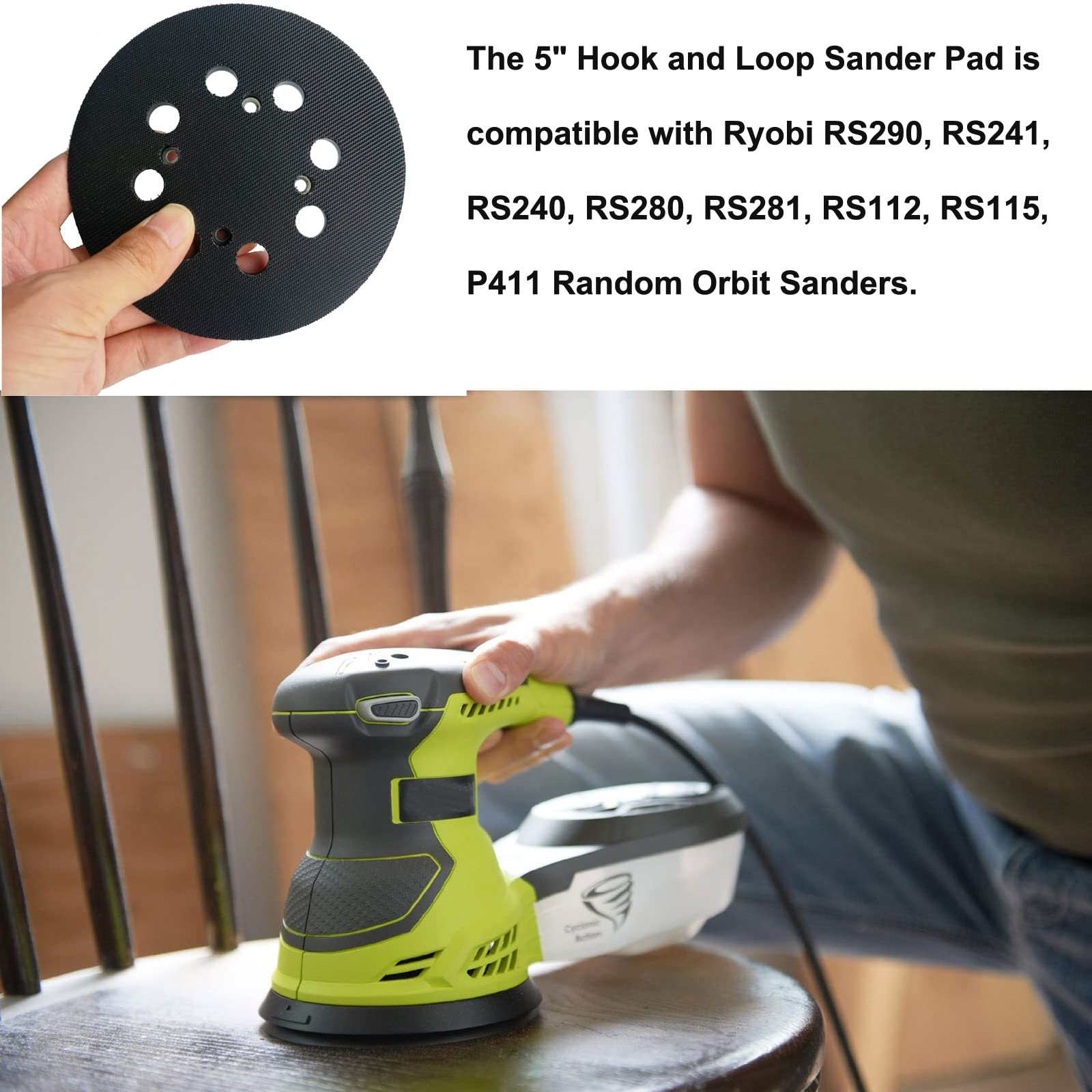 2 Pack 5" Hook and Loop Replacement Sander Pad for Ryobi RS290, RS241, RS240, RS280/RS280VS, RS281VS, P411 Random Orbit Sander