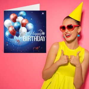 Fun Birthday Cards for Men Women - Red White & Blue Birthday Balloons - Happy Birthday Card for Mom Dad Papa Brother Sister Son Daughter Grandma Grandpa, 5.7 x 5.7 Inch 30th 40th 50th Greeting Cards