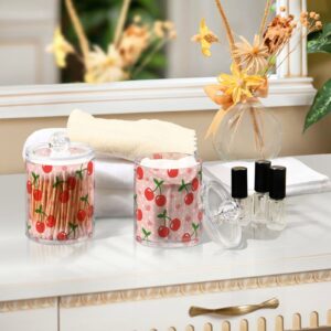 Vnurnrn Clear Plastic Jar Set for Cotton Ball, Cotton Swab, Cotton Round Pads, Floss, Cute Heart Fruit Cherry Pattern Bathroom Canisters Storage Organizer, Vanity Makeup Organizer,2Pack