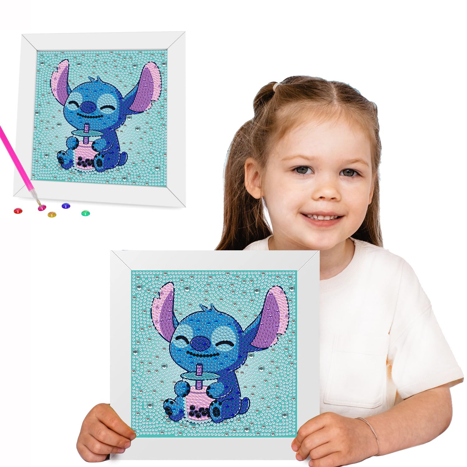 Miairivy Diamond Painting Kits for Kids, DIY 5D Cute Cartoon Diamond Art with Frame, Extremely Creative Gem Painting Crafts, Gifts, Birthday Gifts and Room Decor for Girls and Boys Ages 4-12 (Sth-1)