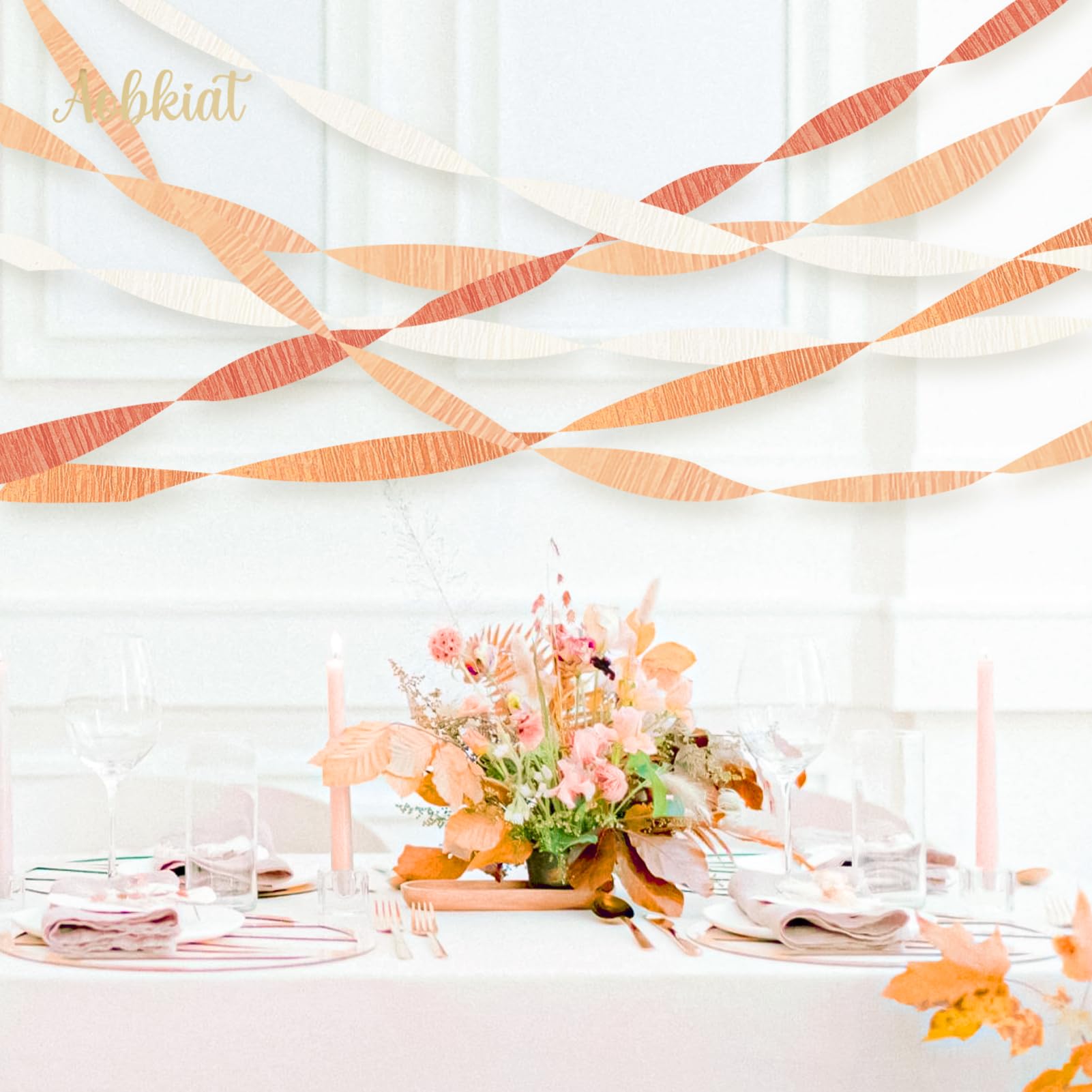 AOBKIAT Wedding Decorations,8 Rolls Gradient Orange Crepe Paper Streamers for Wedding,Bachelorette Party,Birthday, Bridal Baby Shower,Anniversary Party Backdrop