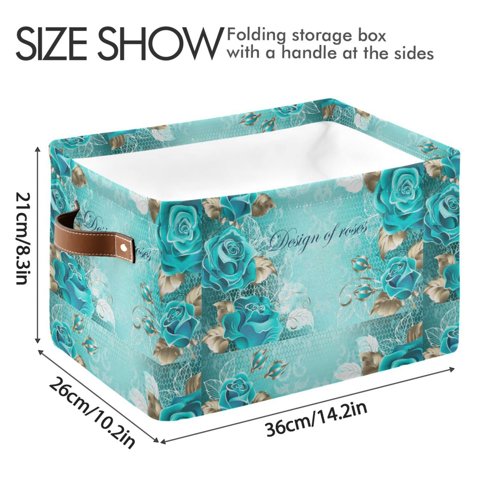 ALAZA Blue Rose Flower Beautiful Foldable Storage Box Storage Basket Organizer Bins with Handles for Shelf Closet Living Room Bedroom Home Office 1 Pack