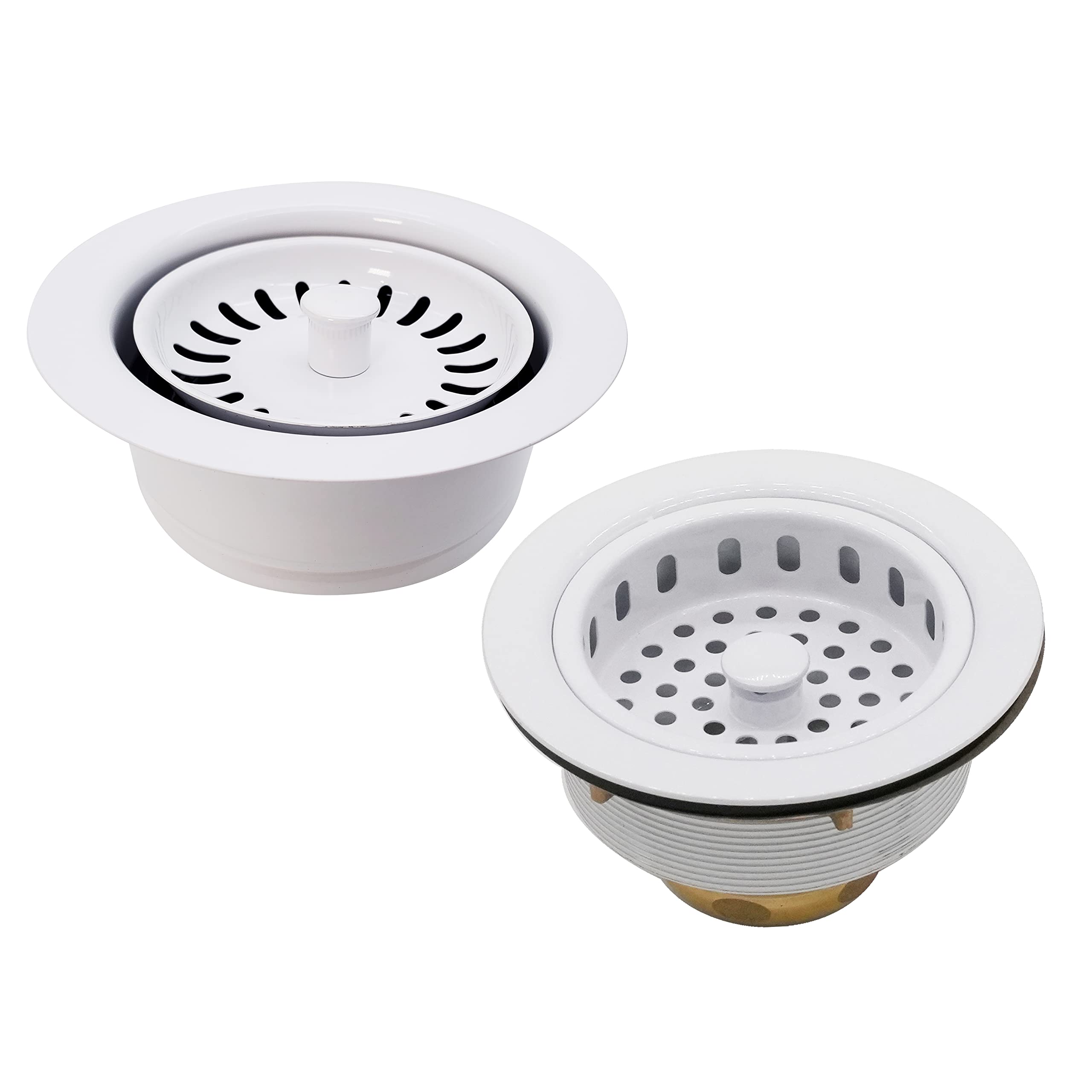 Westbrass CO2165S-50 Combo Pack 3-1/2" Post Style Large Kitchen Sink Waste Disposal Drain Flange with Basket Strainer, 1-Pack, Powder Coate White