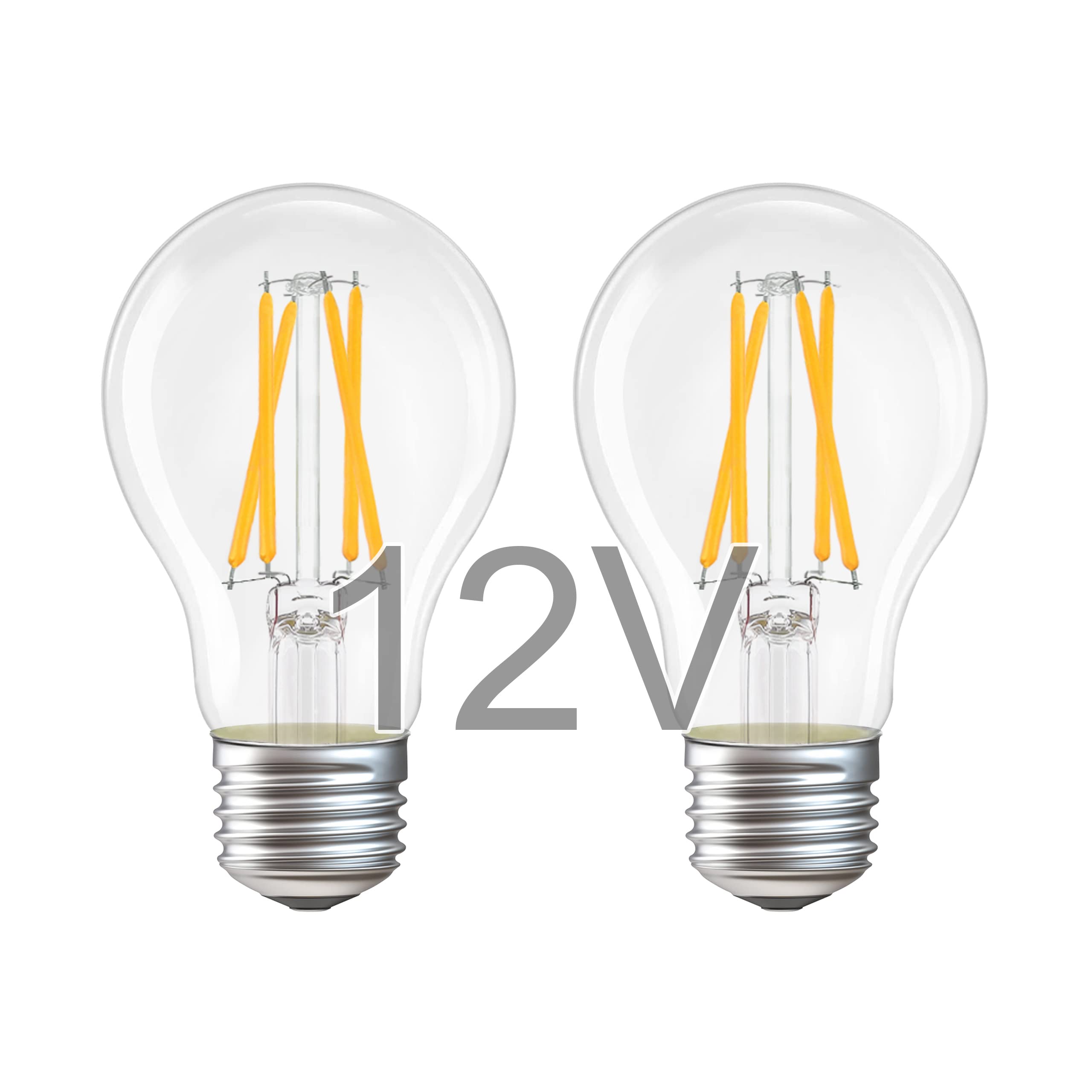 TOKCON 12V Low Voltage LED Light Bulbs - Soft Warm 2700K 4W E26 Edison Base 40W Equivalent - 12 Volt DC/AC A19 Bulb for RV Ceiling - 2 Pack