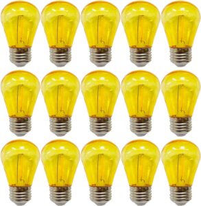 minsily 15 pack s14 led bulbs yellow christmas replacement bulb for outdoor string lights 1w vintage led edison filament bulb e26 base plastic decorative bulb for outdoor patio christmas decor(yellow)