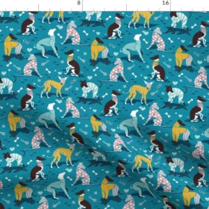 Spoonflower Fabric - Small Scale Greyhounds Turquoise Greyhound Dogs Breeds Hound Printed on Petal Signature Cotton Fabric by The Yard - Sewing Quilting Apparel Crafts Decor