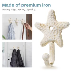 Cabilock 3Pcs Star fish Wall Hooks Towel Hook Coastal Decorative Wall Hangers Cast Iron Coat Hook Beach Ocean Theme Chic Metal Hooks for Key Hat Clothes Robe