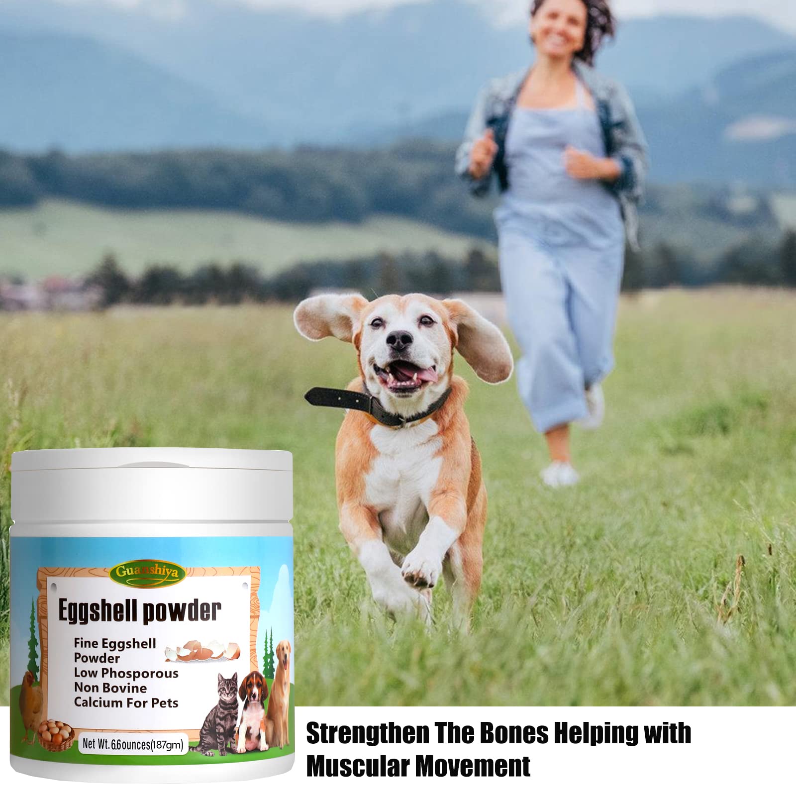 Eggshell Powder 6.6 oz - Eggshellent Calcium for Dogs and Cats, Fine Eggshell Powder Calcium Supplement for Dogs and Cats, Promotes Healthy Bones, Teeth, Joint, and Muscle Contraction in Pets