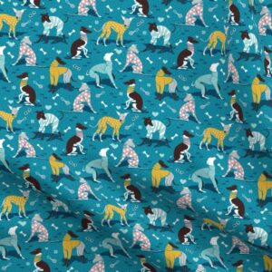 Spoonflower Fabric - Small Scale Greyhounds Turquoise Greyhound Dogs Breeds Hound Printed on Petal Signature Cotton Fabric by The Yard - Sewing Quilting Apparel Crafts Decor