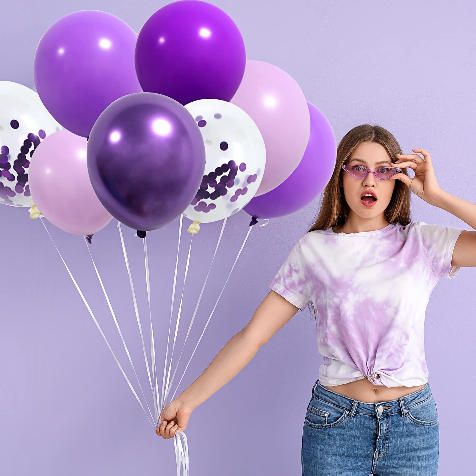 RUBFAC Purple Shades Balloons Garland Arch Kit Assorted Dark Pastel Light Metallic Confetti Purple Balloons Set for Purple Wedding Birthday Graduation Party Decorations